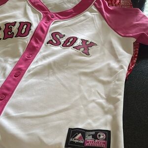 Nike MLB Pink and White Button Down Jacket